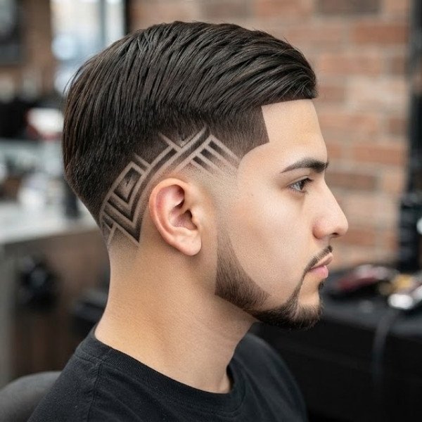 Burst Fade Design on Straight Hair