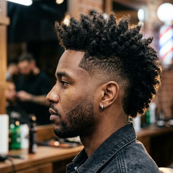 Curly Burst Fade Mohawk