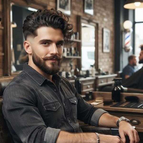 Curly Slick Back Burst Fade