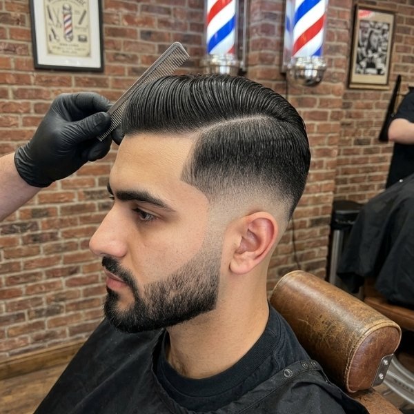Mid Burst Fade Comb Over