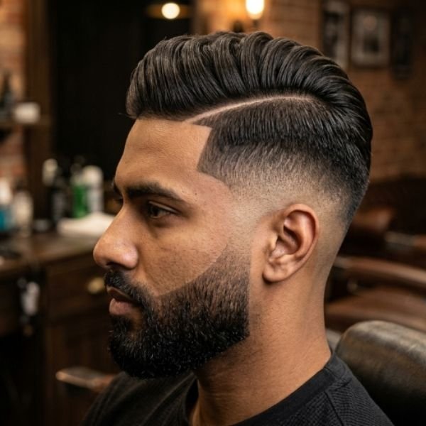 Mid Fade with Comb Over
