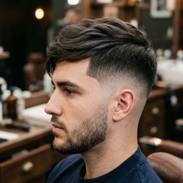 Mid Fade with Side Swept Fringe