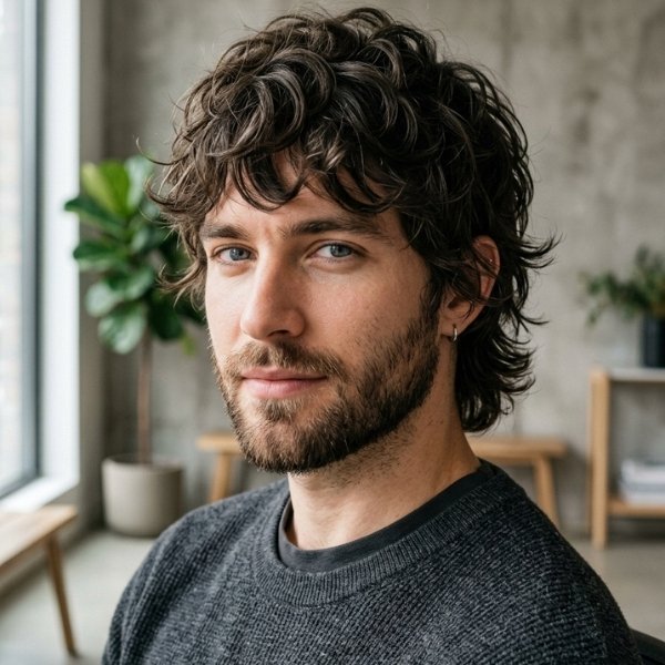 Short Wolf Cut Men Wavy Hair