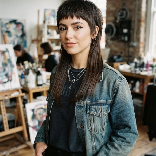 Straight Hair Mullet with Fringe or Bangs