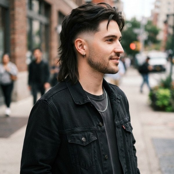 Straight Hair Mullet with Taper Fade