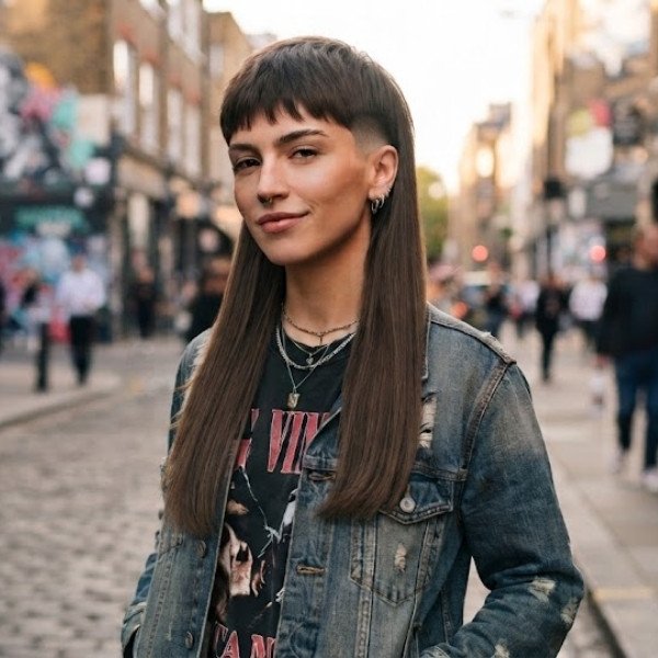 Straight Hair Mullet with Taper Fade